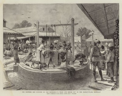 The Manners and Customs of the Burmans, A Wash and Brush up in the Market-Place, Mandalay by Frederic Villiers